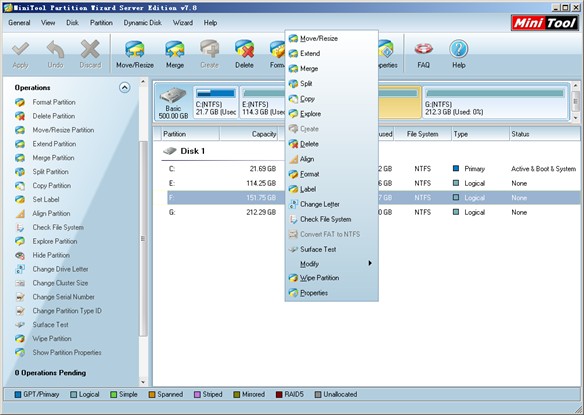 Windows Server 2008 partition manager