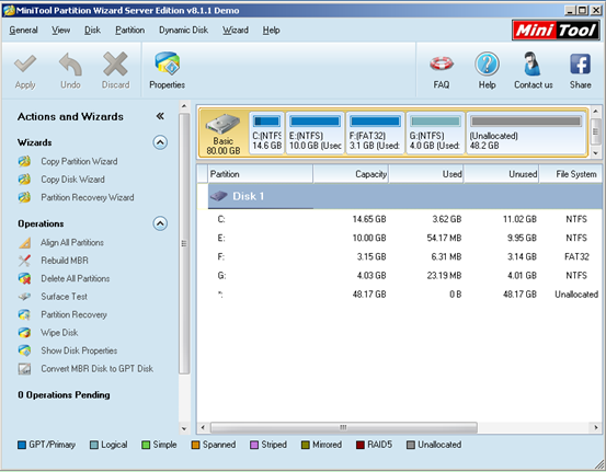 server-partition-software-main-interface