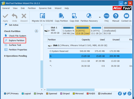 use Explore Partition to check drive C