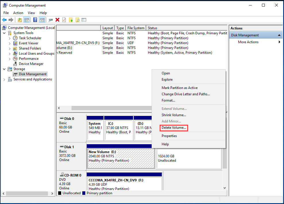 select existing partition then right click “Delete Volume”. 