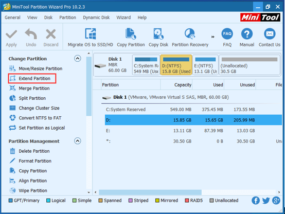  the main interface of MiniTool Partition Wizard