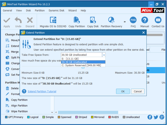 take free space from the unallocated space