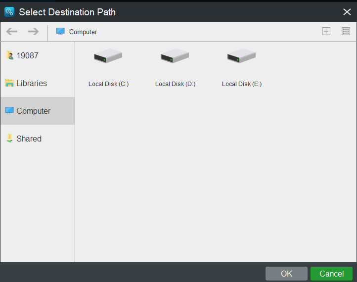 select destination folder to save backup