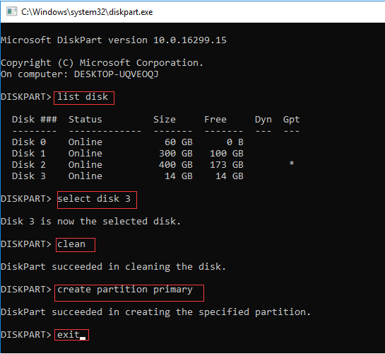 diskpart create partition primary