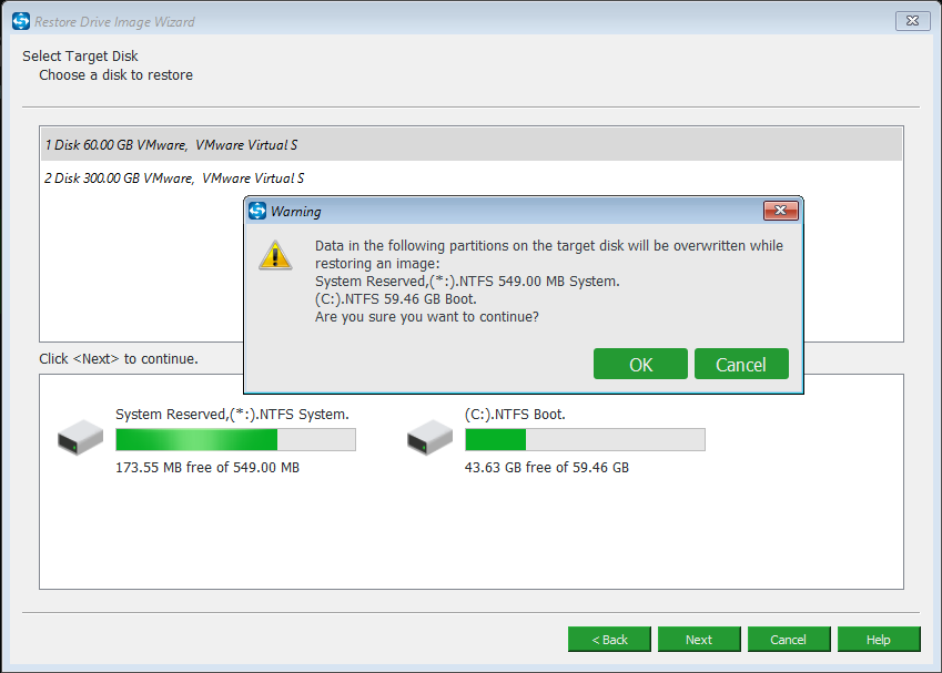 choose a target disk to restore your system