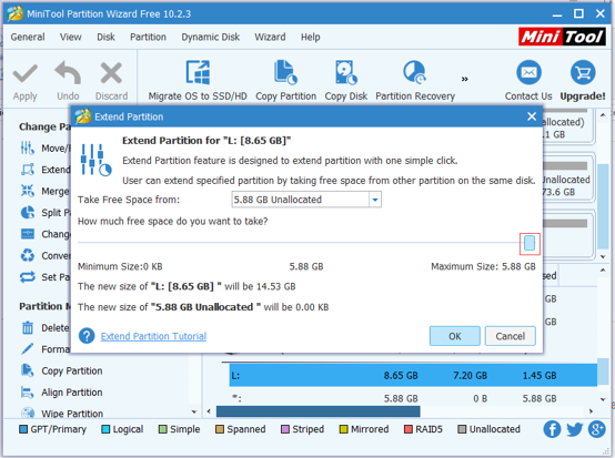 take free space from unallocated space