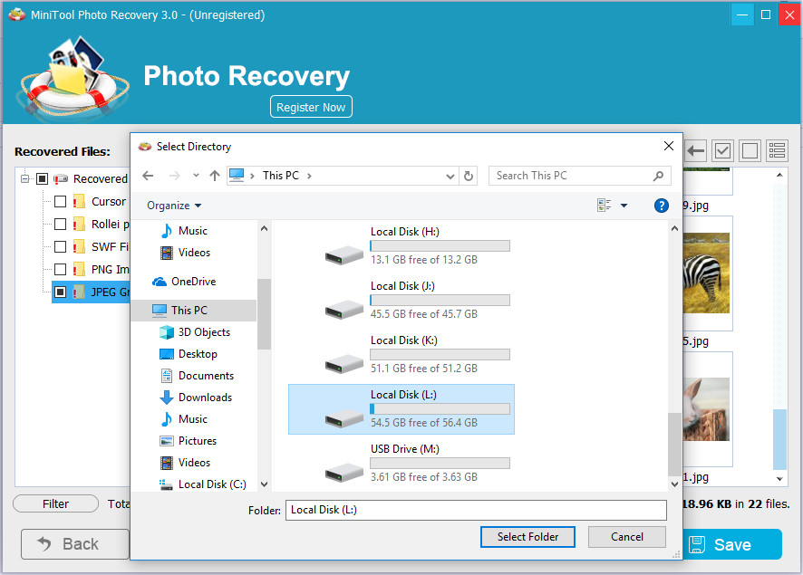 select a disk to save your photos
