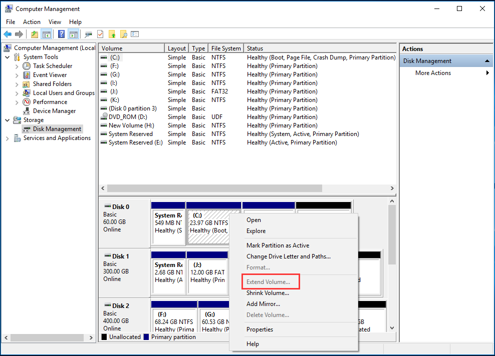 Extend Volume is disabled for C drive