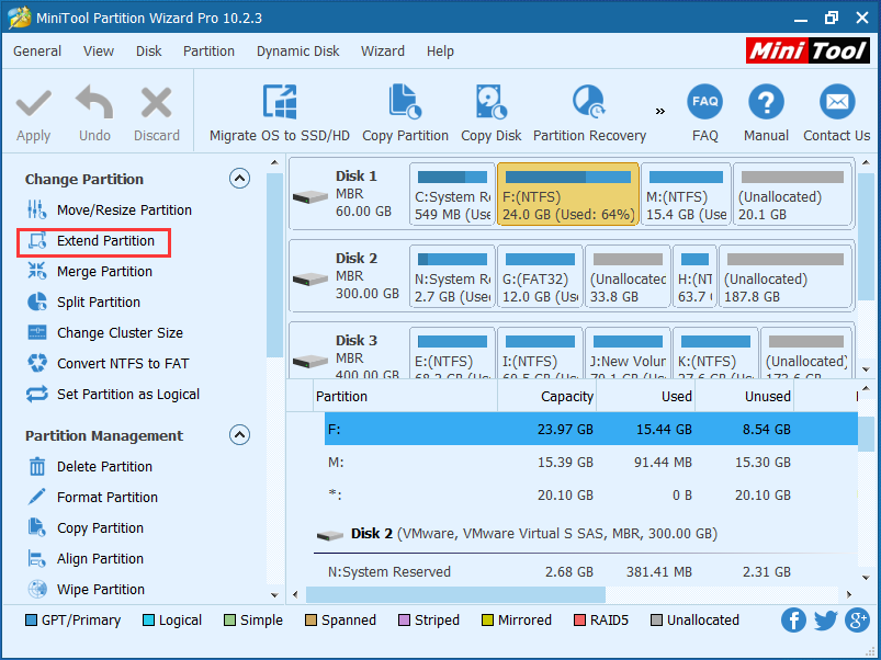 select system partition needs extending and click Extend Partition in Change Partition