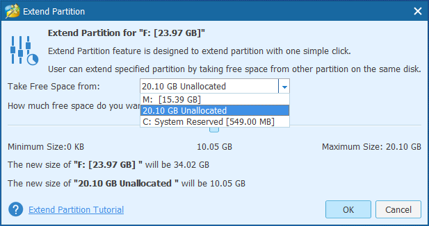 extend partition by taking free space from other partition on the same disk