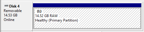 USB shows Raw in Disk Management