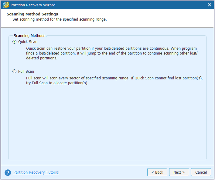 choose a scanning method