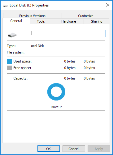 hard drive shows 0 bytes used 0 bytes free