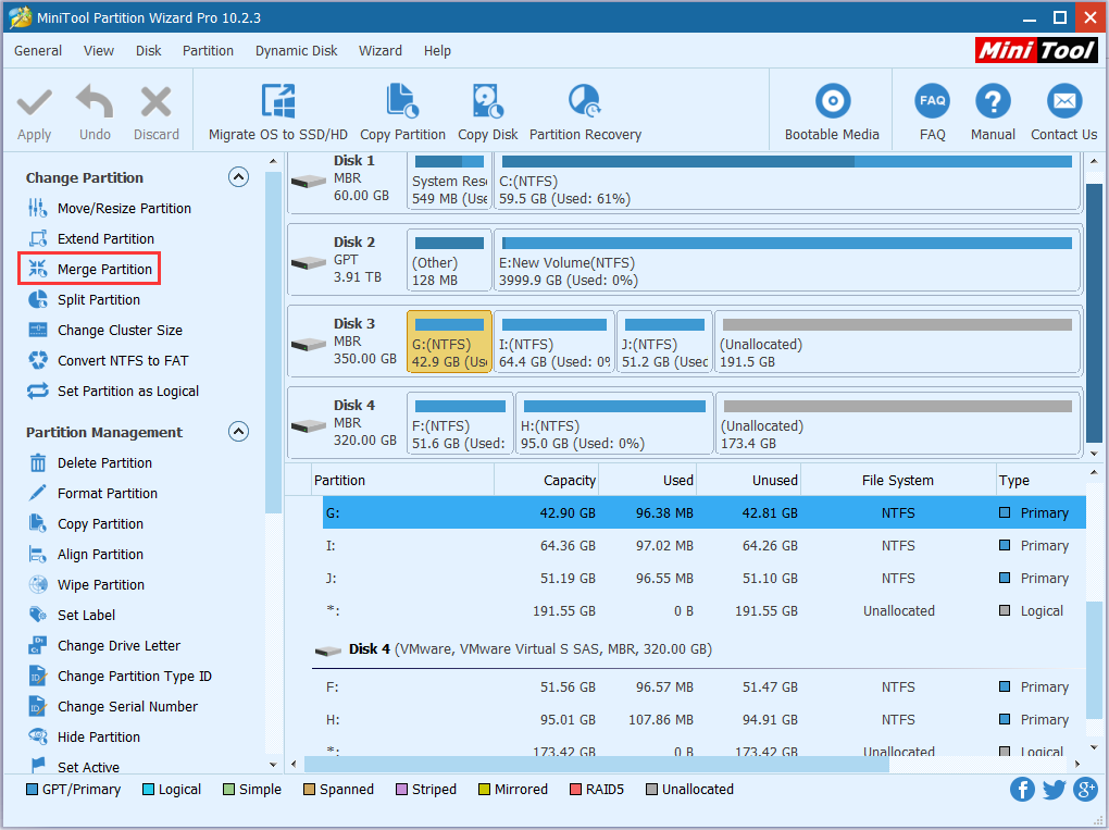 select source partition you want to merge and click Merge Partition