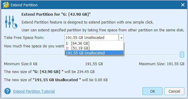 take free space from unallocated space