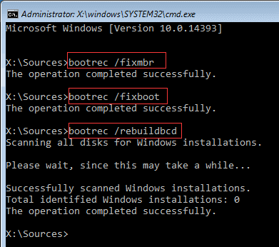 use fix MBR command to rebuild MBR
