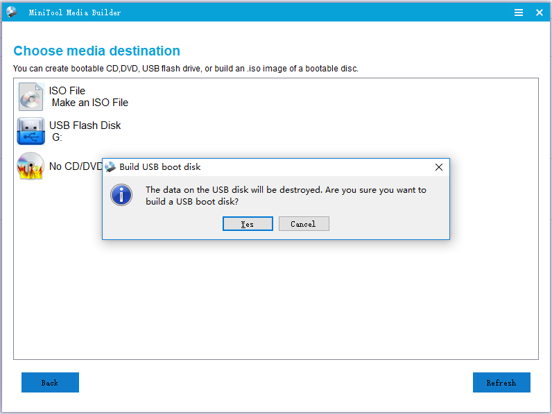 select a media to build bootable CD/DVD or USB flash drive 