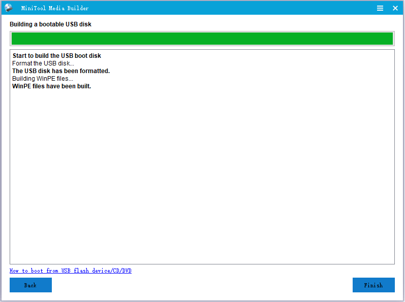 wait WinPE files to be built and click Finish