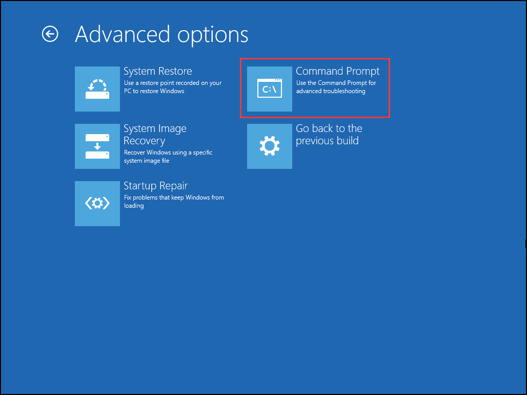 Click Command Prompt from Advanced options