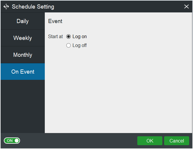 the interface of On Event schedule