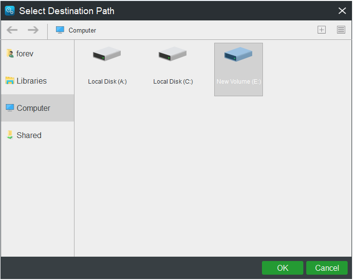 select destination folder to save backup