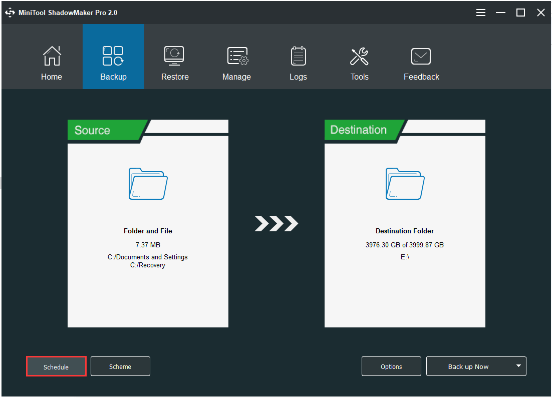 Click Schedule to do automatic backup
