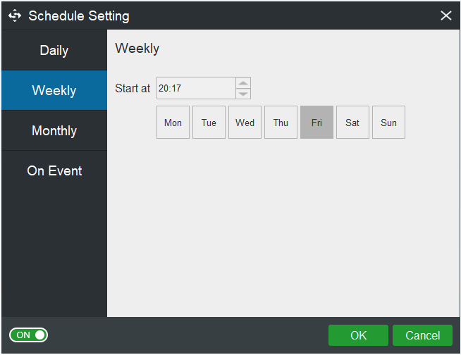 the interface of Weekly schedule