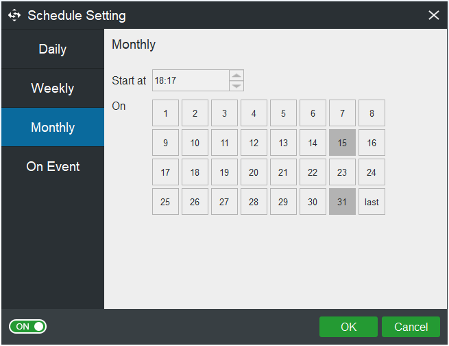 the interface of Monthly schedule