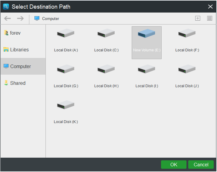 select destination path