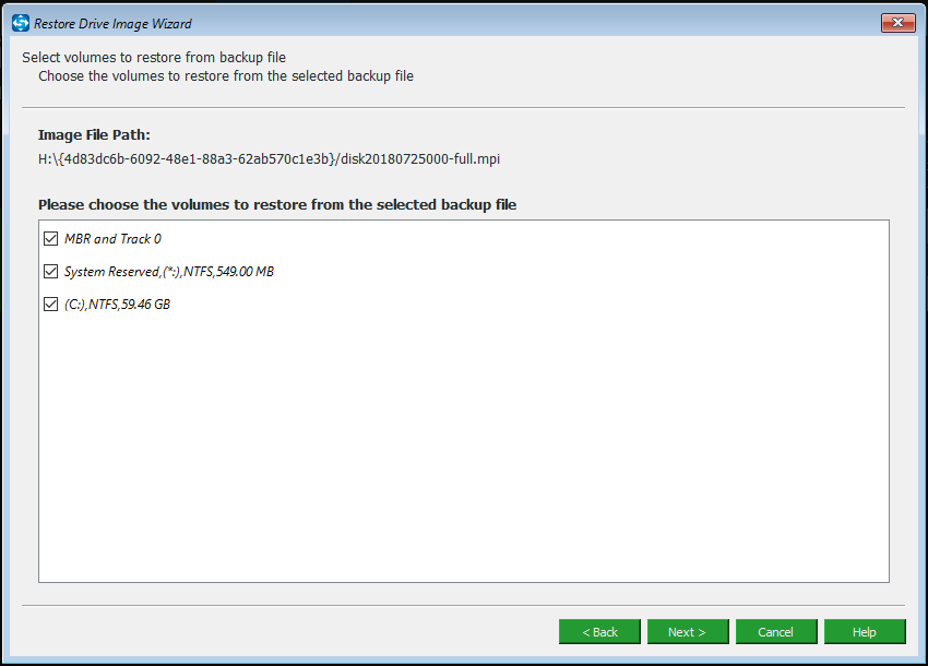 select all partitions need restoring