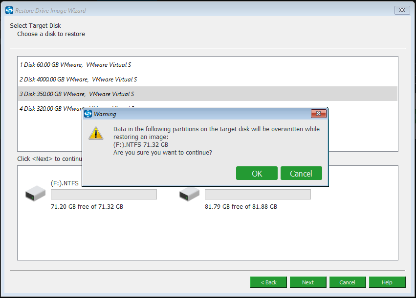  select a disk to restore system to and confirm the warming